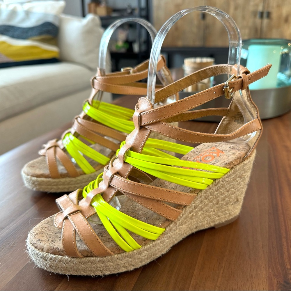 Michael Kors Tan and Neon Yellow Wedge Sandals